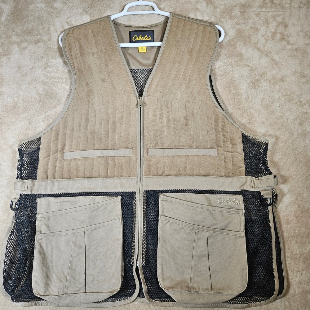 Cabelas Targetmaster II Shooting Vest Men 2XL Tan Black Mesh Padded Shooting